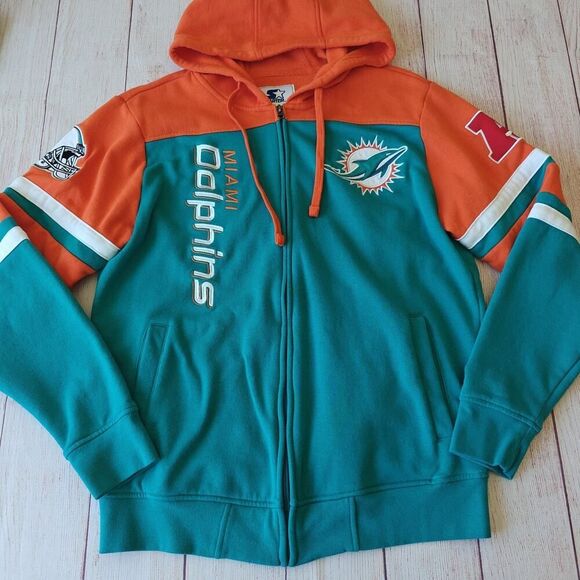 Starter NFL Aqua Miami Dolphins Extreme Full-Zip Hoodie Jacket sz M - Picture 3 of 8